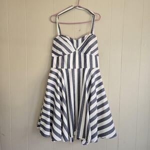 Modcloth IXIA Striped Halter Dress Circle Skirt Blue White 50s Rockabilly 2X
